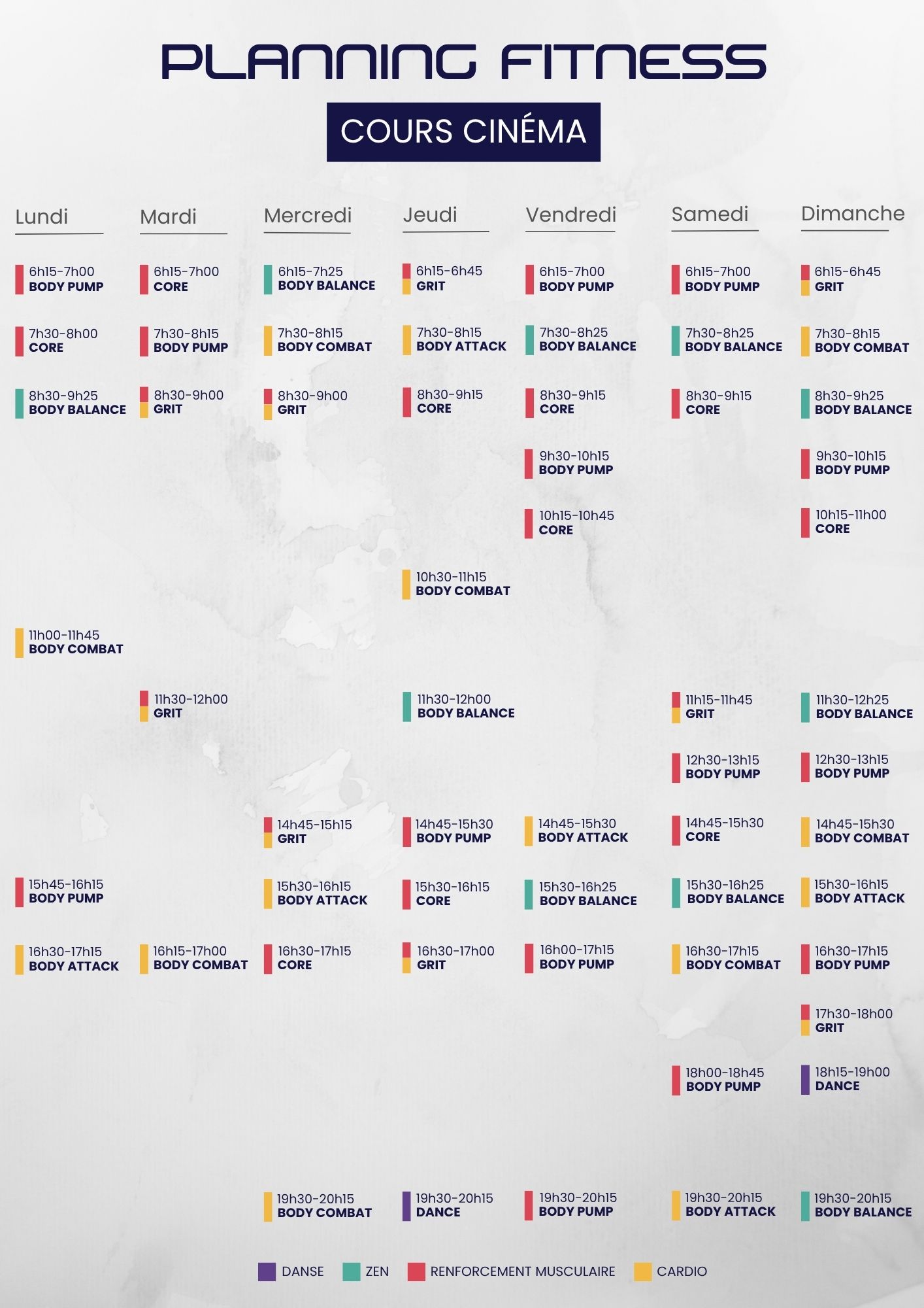 Planning Fitness cinéma à Olympe