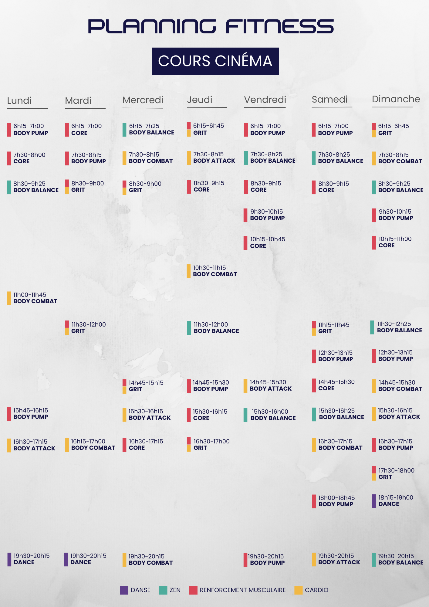 Planning Fitness cinéma à Olympe