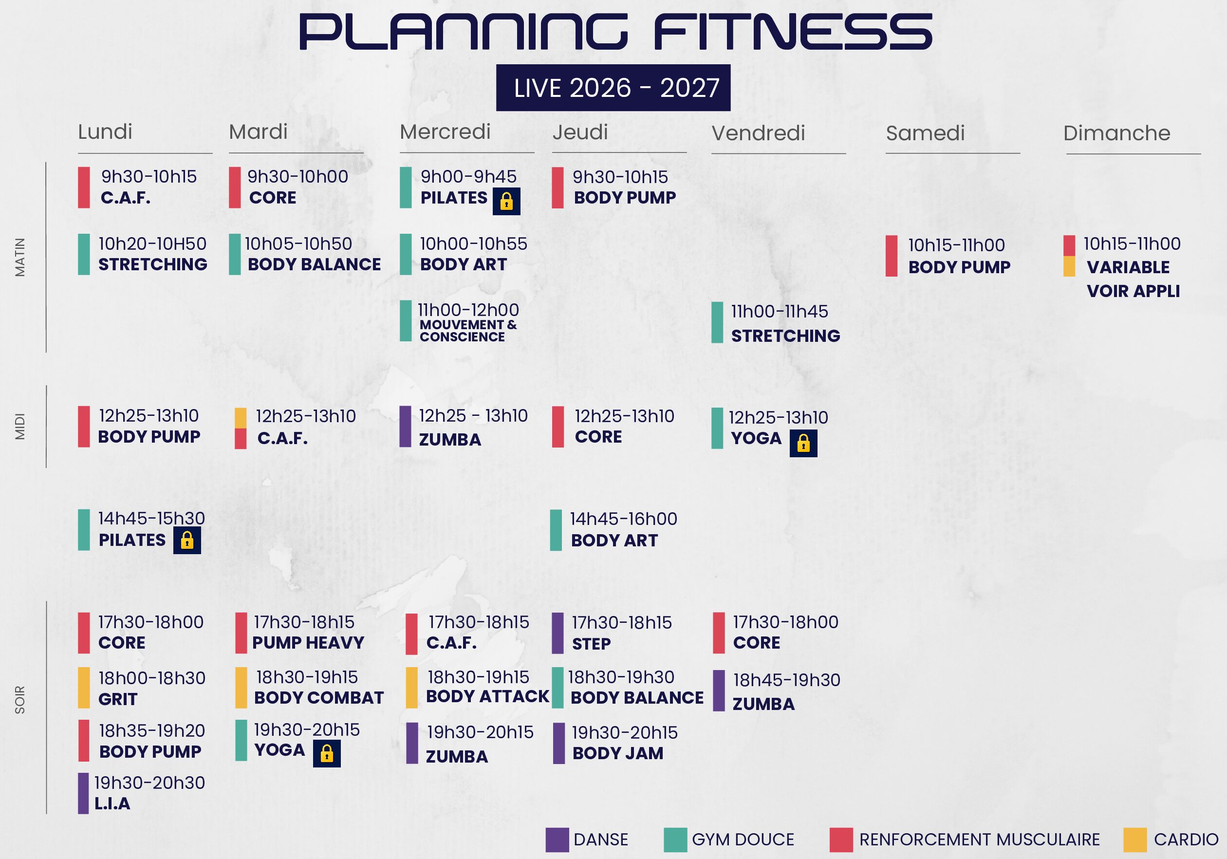 Planning Fitness à Olympe Fitness